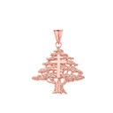Lebanese Cedar Tree With Orthodox Cross Pendant Necklace In Gold (Yellow/Rose/White)