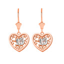 Two-Tone Gold Filigree Heart Quinceanera Leverback Earrings(Available in Yellow/Rose/White Gold)