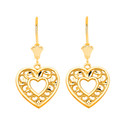 Gold Textured Filigree Heart Leverback Earrings(Available in Yellow/Rose/White Gold)