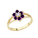 Dainty Milgrain Flower Personalized Birthstone Ring In Gold (Available in Yellow/Rose/White Gold)