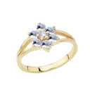 Dainty Milgrain Flower Personalized Birthstone Ring In Gold (Available in Yellow/Rose/White Gold)