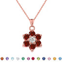 Dainty Milgrain Flower Personalized Birthstone  Pendant Necklace In Rose Gold