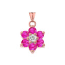 Dainty Milgrain Flower Personalized Birthstone  Pendant Necklace In Rose Gold