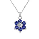 White Gold Custom Sapphire Birthstone Flower Pendant Necklace