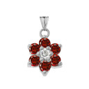 White Gold Custom Garnet Birthstone Flower Pendant