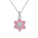 Dainty Milgrain Flower Personalized Birthstone Pendant Necklace In Sterling Silver