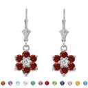 Dainty Milgrain Flower Personalized Birthstone Earring In Sterling Silver