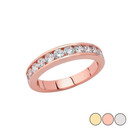 Men's Wedding Band Ring With CZ In Gold (Yellow/Rose/White)