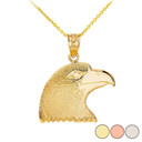 Eagle Head Pendant Necklace in Solid Gold (Yellow/ Rose/White)