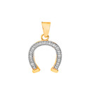 Lucky Diamond Horseshoe Pendant Necklace in Solid Gold (Yellow/ Rose/White)