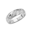 Men's Nugget Diamond Wedding Band Ring In Sterling Silver