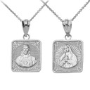 Reversible Virgin Mary and Jesus Christ Square Pendant Necklace in Sterling Silver