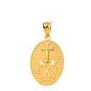 Jesus Christ Alpha and Omega Keys of Heaven Oval Pendant Necklace in Solid Gold (Yellow/Rose/White)