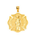 Saint Florian Firefighter Pendant Necklace in Solid Gold (Yellow/Rose/White)