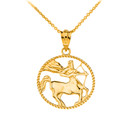 12 Astrological Zodiac Signs Rope Pendant Necklace in Solid Yellow Gold