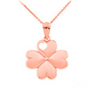 Lucky 4 Leaf Heart Clover Pendant Necklace in Solid Gold (Yellow/Rose/White)