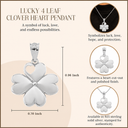 .925 Sterling Silver Lucky 4 Leaf Clover Heart Pendant Necklace