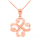 Shamrock Lucky 4-Leaf Heart Clover Pendant Necklace in Solid Gold (Yellow/Rose/White)