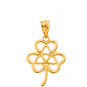 Celtic Triquetra Trinity Knot Flower Pendant Necklace in Solid Gold (Yellow/Rose/White)