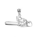 Timber Chainsaw Charm Pendant Necklace in Sterling Silver