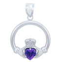 Silver Claddagh Amethyst CZ Heart Pendant (M)