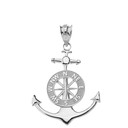 Solid Gold Mariner's Anchor Compass Charm Pendant Necklace (Available in Yellow/Rose/White Gold)