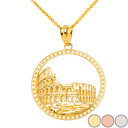 Historic Rome Colosseum Pendant Necklace in Solid Gold (Yellow/Rose/White)