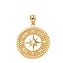 Navigation Compass Pendant Necklace in Solid Gold (Yellow/Rose/White)