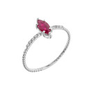 Dainty Solitaire Marquise Cut Ruby and Diamond Rope Design Engagement/Promise Ring in Gold (Yellow/Rose/White)