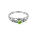 Genuine Peridot and Diamond Modern Engagement/Promise Ring in Sterling Silver