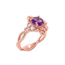 Genuine Amethyst and White Topaz Engagement/Wedding Ring with Infinity Band in Gold (Yellow/Rose/White)