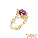 Genuine Amethyst and White Topaz Engagement/Wedding Ring with Infinity Band in Gold (Yellow/Rose/White)