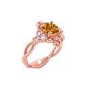 Genuine Citrine and White Topaz Engagement/Wedding Ring with Infinity Band in Gold (Yellow/Rose/White)