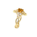 Genuine Citrine and White Topaz Engagement/Wedding Ring with Infinity Band in Gold (Yellow/Rose/White)