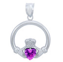 Silver Claddagh Pink CZ Heart Pendant (M)