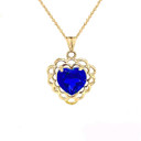 Genuine Birthstone Filigree Heart-Shaped Pendant Necklace in Gold (Available In Yellow/Rose/White Gold)
