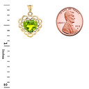 Genuine Peridot Filigree Heart-Shaped Pendant Necklace in Gold (Yellow/Rose/White)