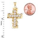 Nugget Cross CZ Pendant Necklace in Gold (Yellow/Rose/White)