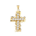 Nugget Cross CZ Pendant Necklace in Gold (Yellow/Rose/White)