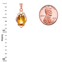 Genuine Citrine Oval-Shaped Clover Pendant Necklace in Gold (Yellow/Rose/White)