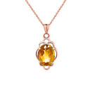 Genuine Citrine Oval-Shaped Clover Pendant Necklace in Gold (Yellow/Rose/White)