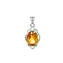 Genuine Citrine Oval-Shaped Clover Pendant Necklace in Gold (Yellow/Rose/White)