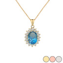 Genuine Blue Topaz Fancy Pendant Necklace in Gold (Yellow/Rose/White)