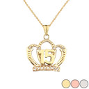 Quinceanera Sweet 15 Anos Princess Crown Pendant Necklace in Gold (Yellow/Rose/White)