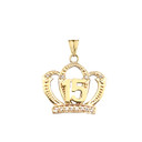 Quinceanera Sweet 15 Anos Princess Crown Pendant Necklace in Gold (Yellow/Rose/White)