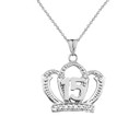 Quinceanera Sweet 15 Anos Princess Crown Pendant Necklace in Sterling Silver