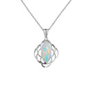 Simulated Opal Open Work Pendant Necklace In Gold (Yellow/Rose/White)