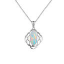 Simulated Opal Open Work Pendant Necklace In Sterling Silver