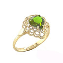 Yellow Gold Filigree Custom Heart Peridot Birthstone Ring