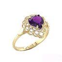 Yellow Gold Filigree Custom Heart Amethyst Birthstone Ring